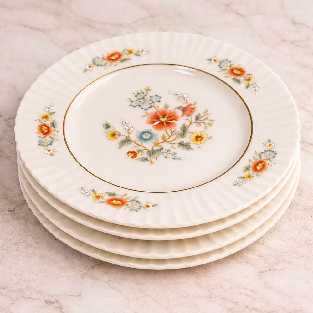 Lenox Temple Blossom Bread Plates Set of 4 Floral Gold Trim USA Fine China